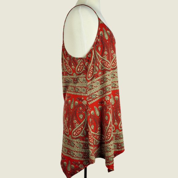 Asymmetrical Boho Top Red-Light Green Bandana Paisely Pattern 2XL - Picture 4 of 11